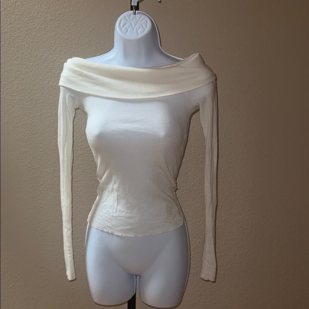 Aritzia Babaton Cowl Neck Cream Long Sleeve Lyocell/Wool Lightweight Sweater XXS